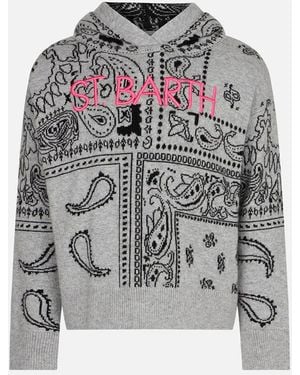 MC2 Saint Barth Girl Cropped Knit Hoodie With Bandanna Print Knitwear - Grey