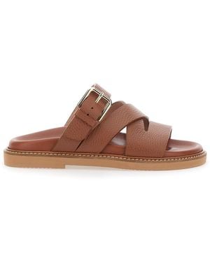 Pollini Sandals With Round Open Toe And Buckle Closure - Brown