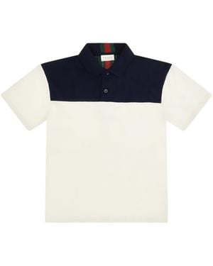 Gucci Cotton Polo With Web Trim For Boy T-Shirts - Blue