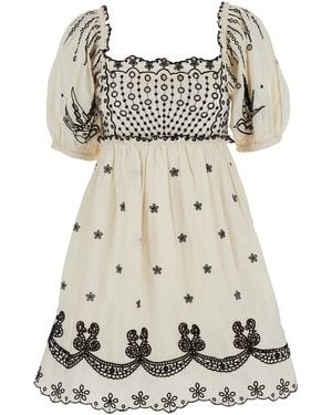 Sea Kingsley Square Neckline Embroidered Cotton Dress - White