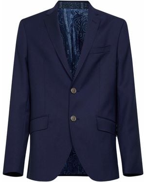 Etro Wool Single-Breasted Jacket - Blue