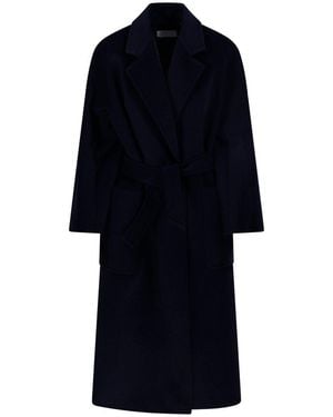 Max Mara Belted Wool-Cashmere Longline Coat - Blue