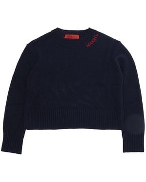 MAX&Co. Sweater Crew-Neck Wool Tops - Blue