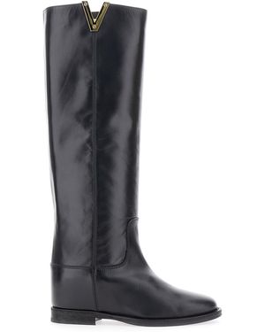 Via Roma 15 Boots With Side Cut-Out And Leather Logo Plate - Black