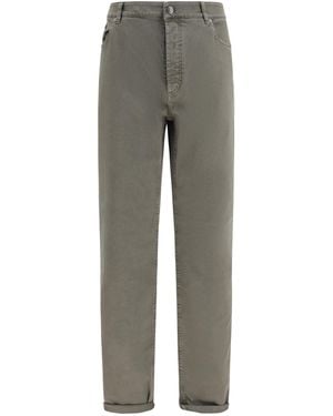 Brunello Cucinelli Jeans With Turn-Up Hem Cotton; Elastane - Grey