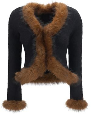 Self-Portrait Knit And Faux Fur Cardigan - Black