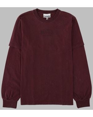 Ganni Logo T-Shirt Recycled Cotton T-Shirts And Polos - Red