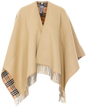 Burberry Reversible Check Wool Cape - Natural