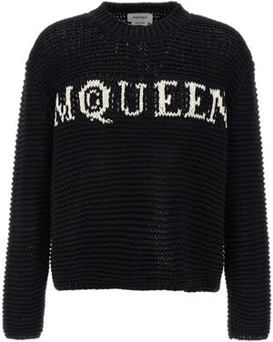 McQueen Textured Cotton Jumper With Inlaid Logo - Black