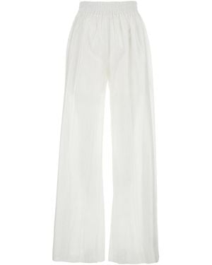 Plain Pants With Elastic Waist And Wide Leg - White