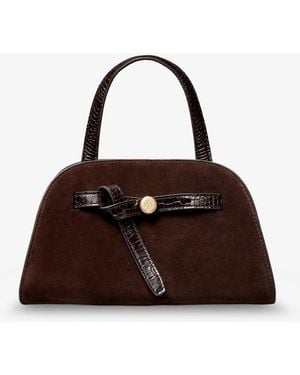 Tory Burch Suede Satchel Bag Romy Shoulder - Brown