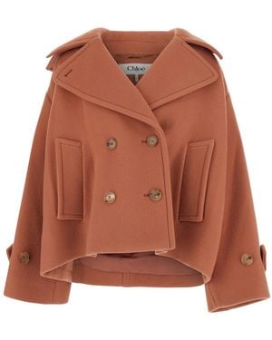 Chloé Jacket Short Wool-Blend Coat - Orange