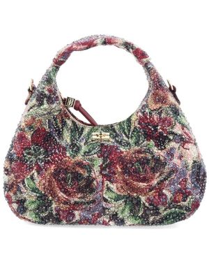 Ganni Mini "Tapestry Rhinestone" Hobo Bag - Pink
