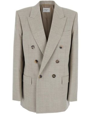 Saint Laurent Double-Breasted Jacket With Peak Revers - Gray