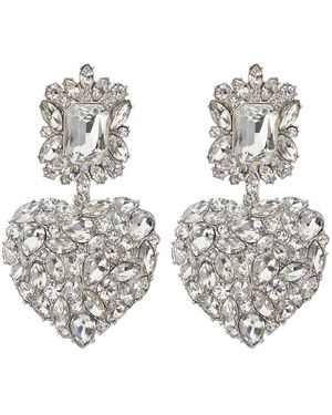 Self-Portrait Crystal Heart Tiered Earrings - White