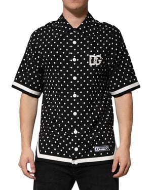 Dolce & Gabbana Polka Dot Short Sleeves Collared Polo T-Shirt And Rayon Elastane - Black