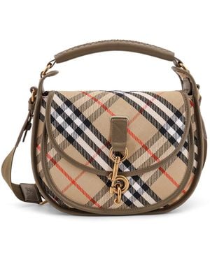 Burberry Clip Messenger Check Fabric Shoulder Bag - Metallic