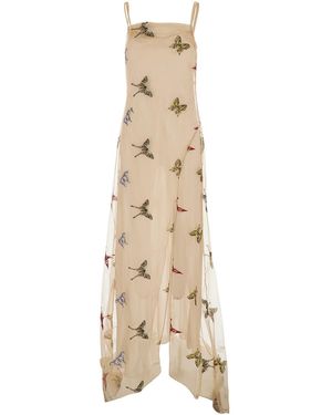 Blumarine Long Dress 'Embroidery Net Dress Look21' With Embroidered Details - Natural