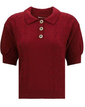 Alessandra Rich Bordeaux Wool Oves Aries Shortsleeve Shirt - Red