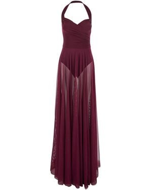 Norma Kamali Cayla Bordeaux Long Dress With Halterneck And Flared Skirt - Purple