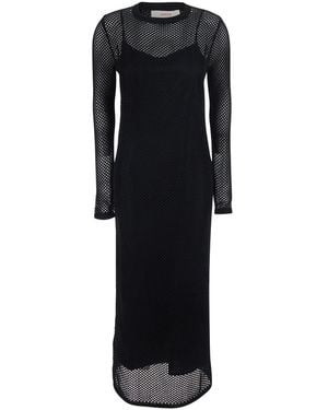 Jucca Long Dress With Sleeves And Perforated Details - Black