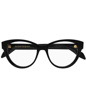 McQueen Eyeglasses Cat Eye Full Rim, Shiny Frame And Clear Demo Lens Am0359O001 - Black