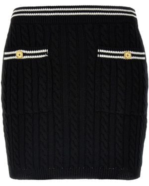 Alessandra Rich Braided Cotton Mini Skirt With Contrast Details - Black