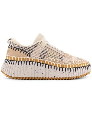 Chloé Nama Low-Top Mesh Trainers With Suede Inserts - Natural