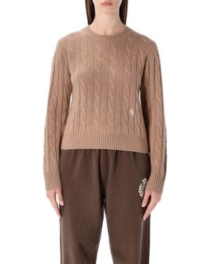 Sporty & Rich Sporty & Rich Cropped Cable-Knit Cashmere Sweater Camel - Brown