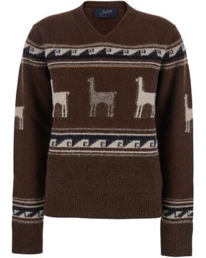 The Seafarer Sweater With V Neck And Front Motif - Brown