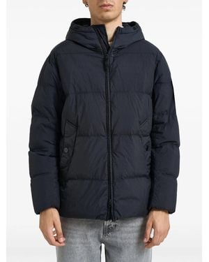 Stone Island Garment Dyed Crinkle Reps Ny Hooded Down Jacket With Duck Down Padding - Blue
