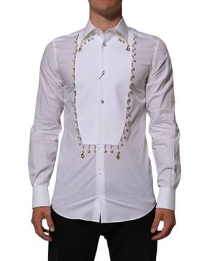 Dolce & Gabbana Cotton Dg Logo Pearl Formal Shirt - Purple