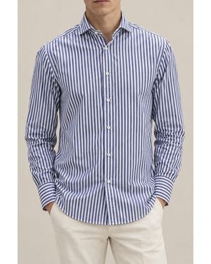 Brunello Cucinelli And Striped Cotton Shirt - Blue