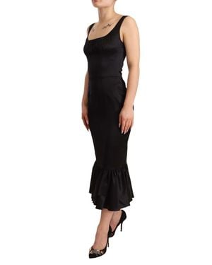 Dolce & Gabbana Elegant Silk Midi Sheath Dres - Black
