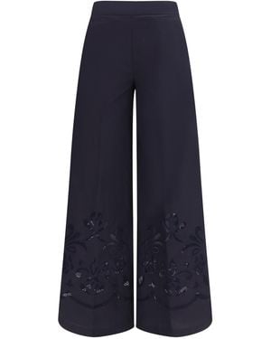 forte_forte Embroidered Cotton Trousers Cotton; Silk - Blue