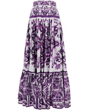 Dolce & Gabbana Cotton Skirt With "Majolica" Print - Purple
