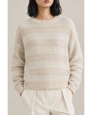 Brunello Cucinelli Seashell Wool Mohair Striped Sweater Clothing - Natural
