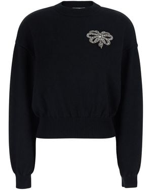 Givenchy Crew Neck Sweater With Front Embroidery Wool Cotton Tops - Black