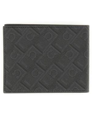 Ferragamo Leather Monogram Wallet Calf & Purses - Black