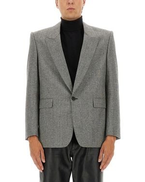 Saint Laurent Single-Breasted Wool Flannel Jacket - Gray