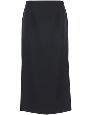 Valentino Midi Skirt With Side Splits Wool - Black