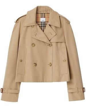 Burberry Cotton Cropped Trench Coat - Natural