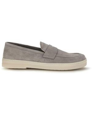 Prada Calf Leather Bos Taurus Slip-On Loafers - Grey