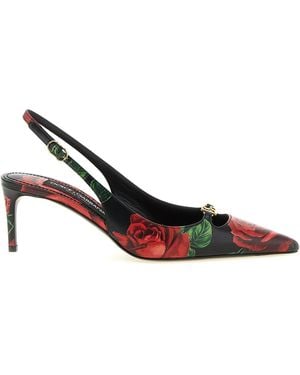 Dolce & Gabbana Dolce & Gabbana Rose-Print Calfskin Slingback Heel - White