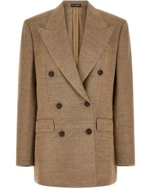Dolce & Gabbana Dolce & Gabbana Double-Breasted Linen Tweed Blazer - Natural