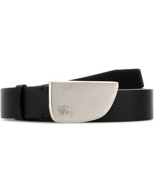 Burberry Leather Shield Buckle Belt - Black