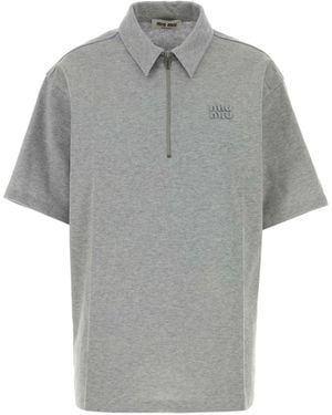Miu Miu Cotton Blend Oversize Polo Shirt - Grey