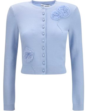 Self-Portrait Flower Knit Cardigan - Blue