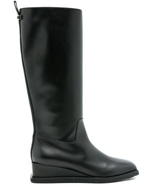 Ferragamo Ferragamo Wayde Leather Wedge Boots - Black