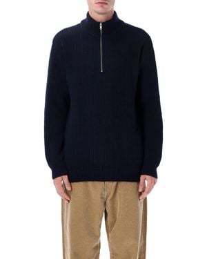 COLORFUL STANDARD Recycled Merino Wool Quarter Zip Sweater - Blue